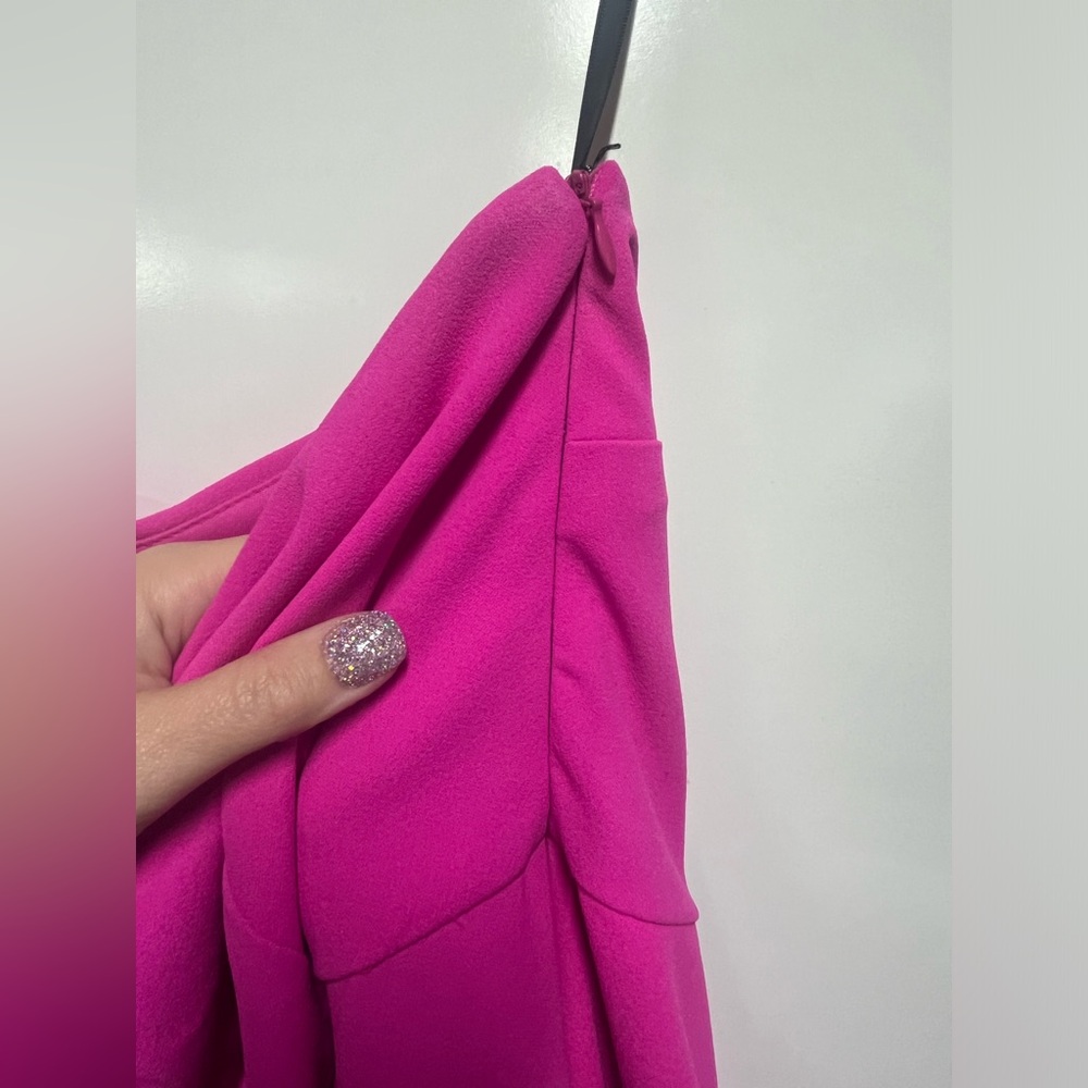 Donna Morgan Women's Stretch Crepe One Shoulder Short Dress in Electric pink 12 - Picture 6 of 8
